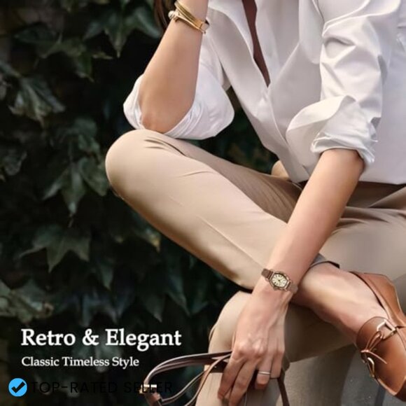 Vintage Leather Band Quartz Analog Square Dial Women\'s Watch Elegant Chic